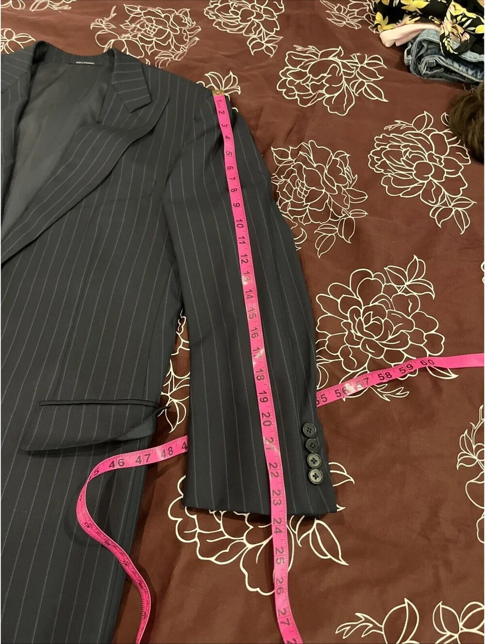 ERMENEGILDO ZEGNA MENS SUIT JACKET BLAZER 44R BLUE WITH PINSTRIPES WOOL SILK